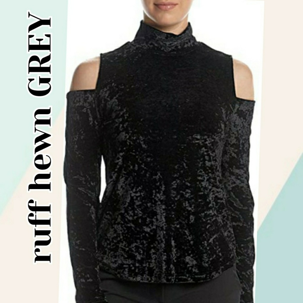🆕️NWT  ruff hewn GREY mock neck velvet top